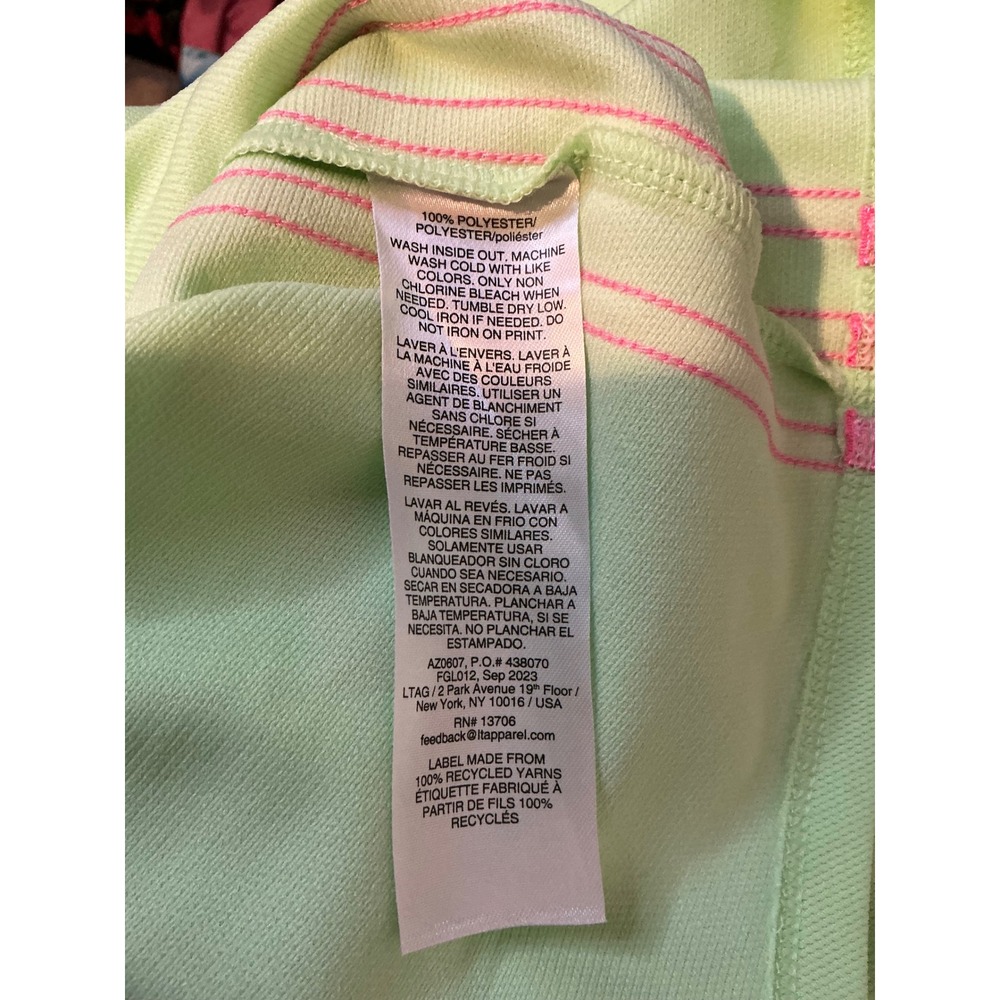 Adidas Girls Lime Green Pink Stripe Athletic Tennis Dress L 14 AZ0807 - Picture 3 of 4